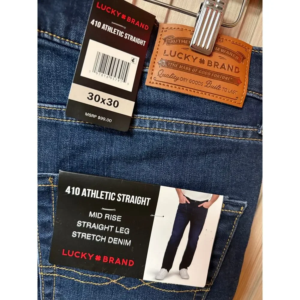 Lucky Brand 410 Athletic Straight Jeans Dark Wash 30x30 Mid Rise Stretch